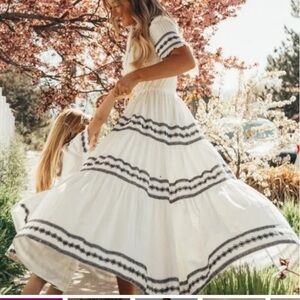 Ivy City Co Santorini White blue embroidered Tiered Sundress Casual